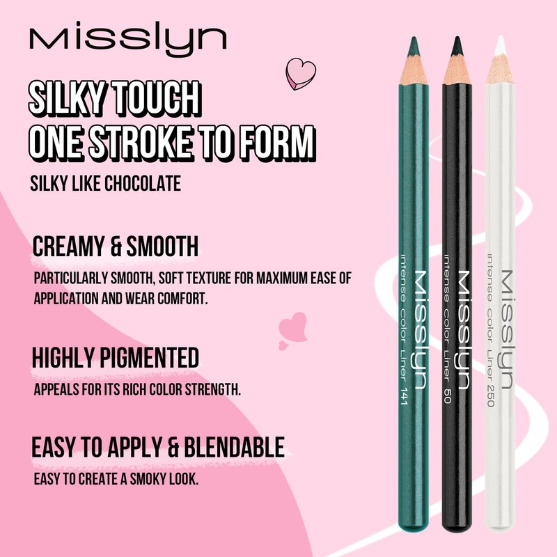 Misslyn Black Eye Pencil without Smudging, 3 Make-Up Pens with