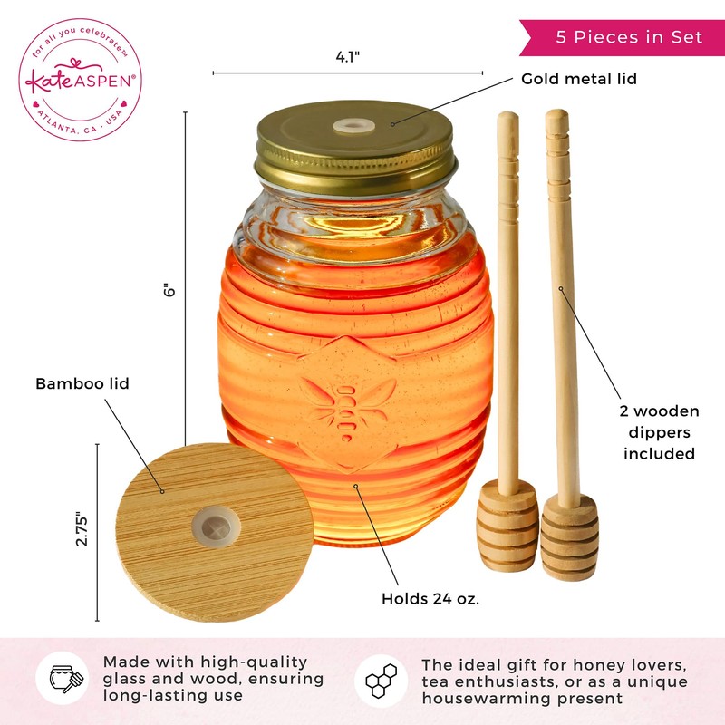 Kate Aspen 24oz. Bee Hive Shaped Honey Glass Mason Jar