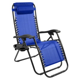 Elevon Zero Gravity Chair with Cup Holder & Removable Pillow, Adjustable Reclining Outdoor Patio Folding Chairs for Adults Portable Lounge Chair Furniture for Poolside, Lawn, Beach, Camping, Blue