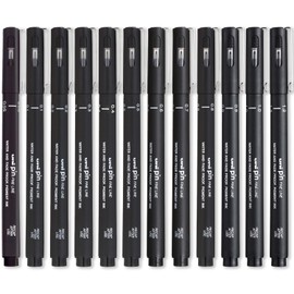 uni-ball PIN Fineliners | Black Fine Tipped Writing Pens | Water & Fade Resistant Ink | Ideal for Sketching, Scrapbooking, Outlining, Art, Technical Drawing | In Gift Box (Pack of 12, Mixed)