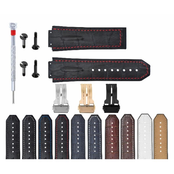 Ewatchparts 25mm Leather Rubber Watch Band Strap Compatible With 44-45mm