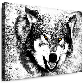 Julia-Art - Pictures Wolf Canvas with Stretcher Frame 80 x 60 cm Canvas Picture XXL Wall Picture Animals Art Prints Animal Worlds Picture Wall Design Wall Decoration c-642v-4