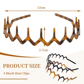 TELAIN Pack of 4 Zigzag Headbands for Women, Teenage Girls and Men - Thin Plastic Hair Bands with Teeth, Non-Slip Black Comb Hair Bands