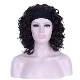 Aimole 16 Inches Short Curly Hair Wigs Women's Wig 3/4 Half Wig with Black Headband (6-Chestnut Brown)