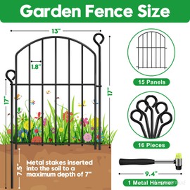 Decorative Garden Fence 17in (H) x15ft (L),Arched Rustproof Metal No Dig