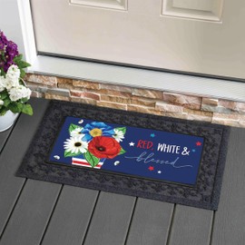 Evergreen Patriotic Sassafras Mat Inserts, Interchangeable Front Door Mat Outdoor Entrance, Indoor Door Mats for Entryway, 22 x 10 Inches Sassafras Doormat Inserts (Red, White, & Blue)