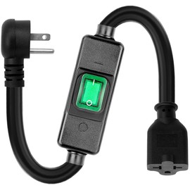 (1.5Feet) Heavy Duty SJTW 12AWG Outdoor Waterproof Extension Switch Cord, in-Line On/Off Switch Extension Cord, IP57 Waterproof,Max.20A 125V 4-in-1 T-Blade Female.Black