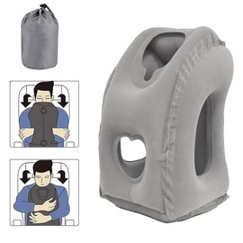 Inflatable Travel Pillow Headrest, Neck & Head Support Pillow, Airplane Neck Air Pillow for Sleeping Traveling to Avoid Neck & Shoulder Pain, Compact & Lightweight, for Office Train Travel