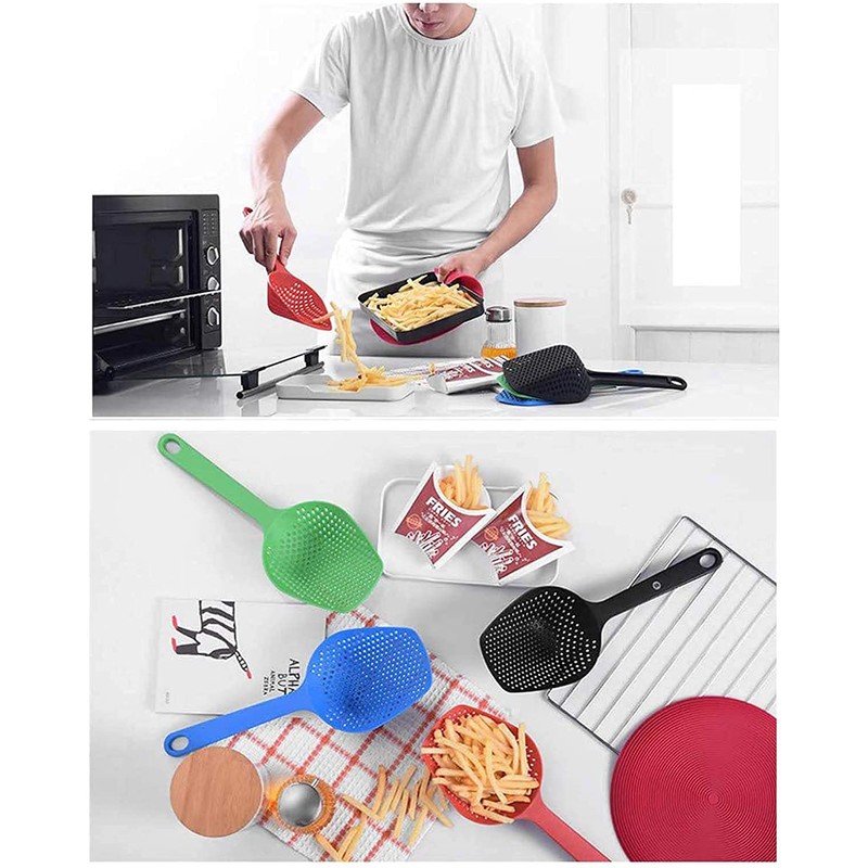 LATRAT Set of 4 Scoop Strainer Plastic Soup Spoons, Kitchen