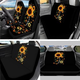 PCSJRKG Sunflower Dog Paw Printed 15 Pcs Full Set Car Accessories, Universal Car Seat Cover Set Front Rear Seat Covers Seat Belt Covers Steering Wheel Cover Car Headrest Cover