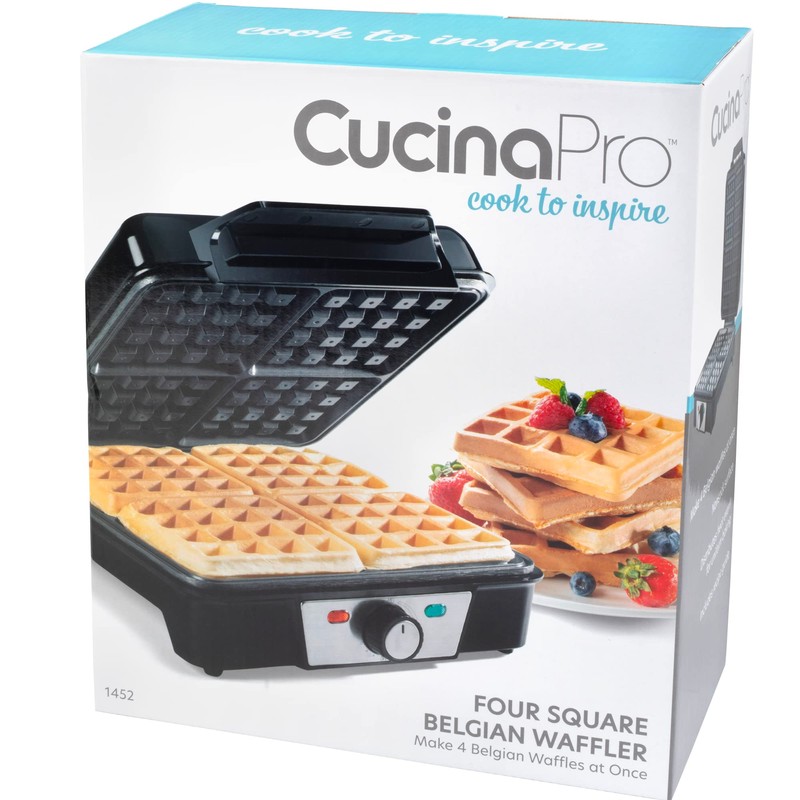 CucinaPro Four Square Belgian Waffle Maker, Extra Large Stainless Steel