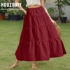 HOUZONIY Red Womens Maxi Skirt Flowy Elastic Waist Tiered Pleated