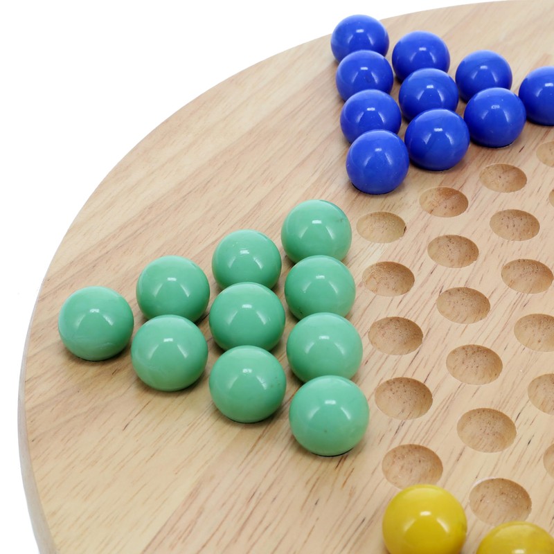 WE Games Solid Wood Chinese Checkers Set with Glass Marbles