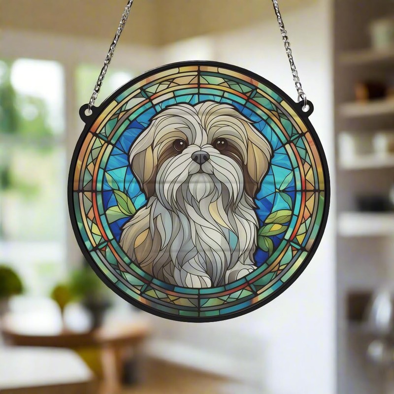 Image Industry Shih Tzu Stained Glass Effect Suncatcher - Garden