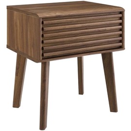 Allora Mid-Century Wood Nightstand with Full-Extension Glide Drawer, Tapered Wood Legs, Assembly Required, for Bedroom/Living Room, in Walnut Finish