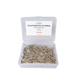 iNee Curved Safety Pins, Quilting Basting Pins, Nickel-Plated Steel, Size 2, 100 Count