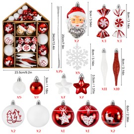 Hysagtek 70 Piece Set Christmas Tree Baubles, Plastic Christmas Tree Decorations, Mini Christmas Baubles Ornaments, Christmas Tree Baubles Christmas Tree Decoration Christmas Decoration Red White