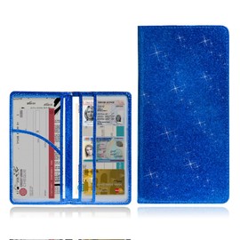 Yourkar Car Registration and Insurance Card Holder, Glitter Leather Vehicle Document Holder with Magnetic Shut, Bling Glove Box Essential Card Driver License Paperwork Organizer (Glossy, Blue)