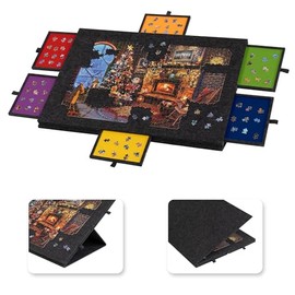 Lavievert 1500 Piece Tilting Puzzle Board with 2-in-1 Designed Stand & Cover, Lightweight Felt Puzzle Plateau with 6 Colored Drawers, Portable Jigsaw Puzzle Table with Storage for Adults – Dark Gray