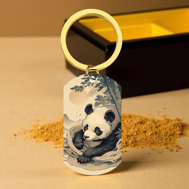 XIOUDO Ukiyo-e Panda Keychain | Japanese Nature Design, Healing Accessory,