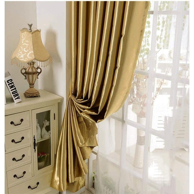 MYRU 1 Pair Semi-Blackout Gold Curtains for Living Room Bedroom
