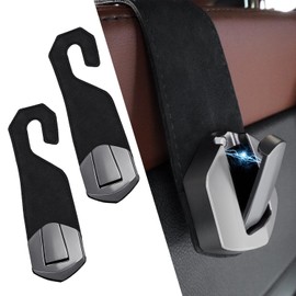 yimoyop 2 Packs Suede Car Seat Back Hook with Alloy Metal Flexible Storage Hooks for Headrest Hanging Hook for Purse and Bags Holder Auto Interior Accessories