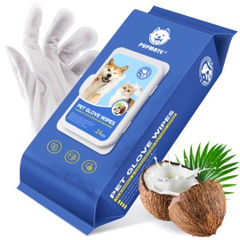 PUPMATE Pet Cleaning Glove Wipes for Dogs & Cats, Hypoallergenic Deodorizing Disposable Bathing Wipes,No-Rinse Grooming Wipes,Perfect for Pet Dry Cleaning,Daily Care and Travel, Coconut Scent, 24 pcs