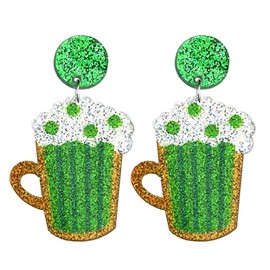 St. Patrick's Day Earrings for Women Acrylic Green Hat Clover Horseshoe Irish Shamrock Dangle Earrings Good Luck Jewelry-beer