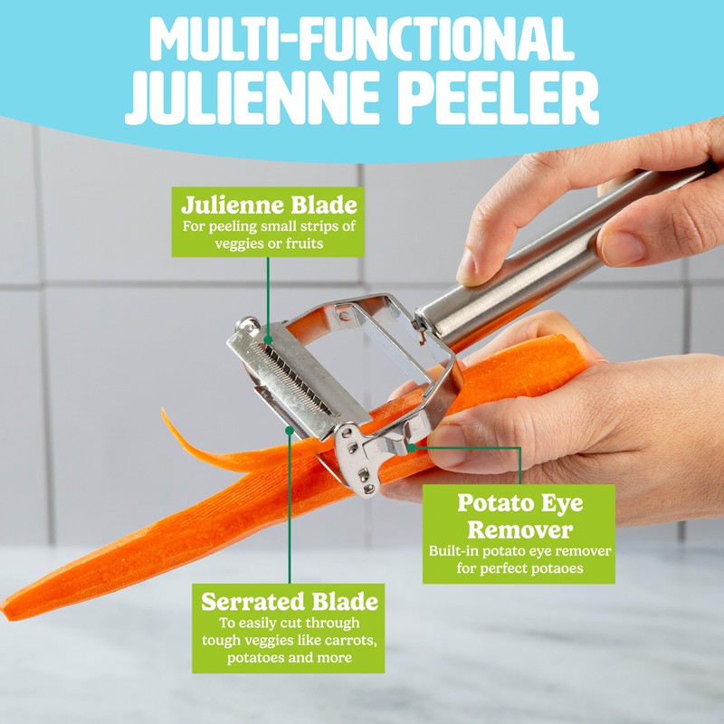 Tasty Julienne Vegetable Peeler with Cleaning Brush, Sharp Stainless Steel
