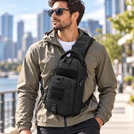 Men's Tactical MOLLE Chest Bag – Adjustable Water-Resistant Nylon Sling Shoulder Pack for Hiking, Camping, Cycling & Fishing