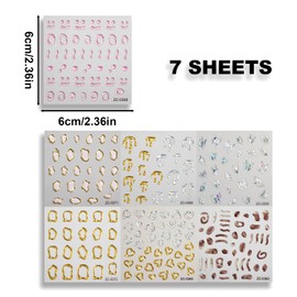 7 Sheets 5D Shiny Gel Nail Stickers, Crystal Nail Stickers for Nail Art, Self-Adhesive Nail Strips Decals for Nail Design, Nail Tips for Nail Art DIY Manicure Decoration Accessories for Women Girls