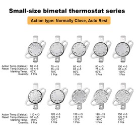 sourcing map 10pcs NC KSD301 Thermostat 60-150°C(140-302°F) Temperature Thermal Control Switch 60 70 80 90 100 110 120 130 140 150°C Normally Close Assortment Kit