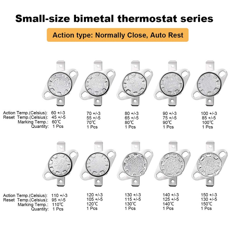 sourcing map 10pcs NC KSD301 Thermostat 60-150°C(140-302°F) Temperature Thermal Control