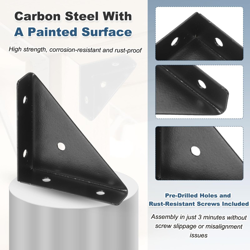 PATIKIL Corner Brace Brackets, 8Pcs 66mm x 66mm Carbon Steel