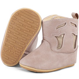 Infant Toddler Western Boots Cowgirl Cowboy Soft Rubber Sole Booties First Walker Shoes for Girls Boys (Pink,6-12 Months)