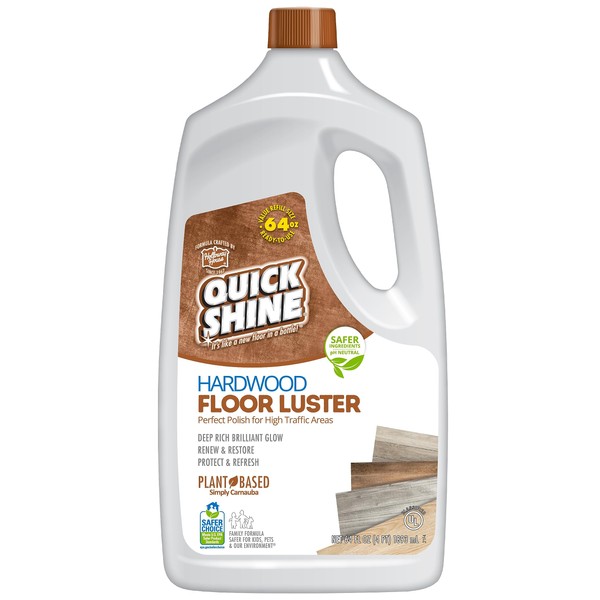 Quick Shine Hardwood Floor Luster 64oz | Plant-Based Cleaner & Polish w Carnauba | Simply Squirt & Spread | Don't Refinish It, Quick Shine It | Safer Choice Cleaner | Restore-Protect-Refresh