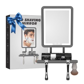GURUN Heated Shower Mirror Fogless for Shaving, 360° Adjustable Shaving Mirror with Light, Rechargeable Anti-Fog Shower Mirror with Storage Tray & Razor Holders