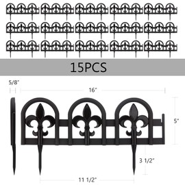 Evelyne Black Garden Border Plastic Edging: Wrought Iron Design - 15pcs Black Yard Landscaping Fence Liner Lawn Edge Barrier - 20ft Kit of Decorative Lawn Landscape Panels Elements