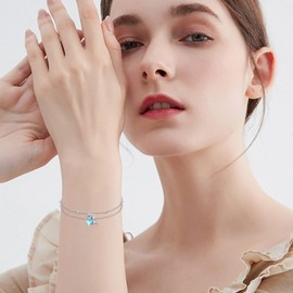 YFN Cat Moonstone Bracelet for Women Sterling Silver Cute Cat Stud Bracelet Jewellery Gifts (Cat), Sterling Silver, No gemstone