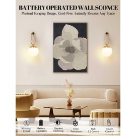 MSTETO Globe Wireless Wall Sconces Set of Two, Battery Operated Wall Sconce with Remote Control, 12 Colors RGB & 3 Color Dimmable Rechargeable Wall Lights for Bedroom Living Room Hallway Batroom