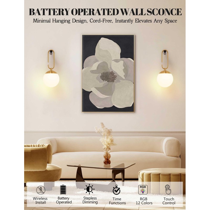 MSTETO Globe Wireless Wall Sconces Set of Two, Battery Operated