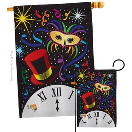 Breeze Decor Mid Night Garden House Flag Set New Year Clock Countdown Champagne Party Fireworks Celebrate Decoration Banner Small Yard Gift Double-Sided, Made in USA