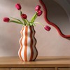 Modern Ceramic Vase with Vertical Stripes, Hand-Painted Rust and White