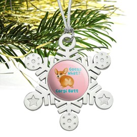 GRAPHICS & MORE Guess What Corgi Butt Funny Joke Metal Snowflake Christmas Tree Holiday Ornament