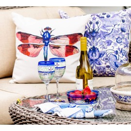 Golden Hill Studio Hand Painted Wine Glasses Set of 2 - Barcelona Blue Collection - Hand Painted Glassware by USA Artists - Unique and Decorative Wine Glasses, Kitchen Table Décor