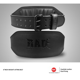 RAD Leather Belt 6" Gym Power Heavy Duty Weight Lifting Bodybuilding New (Black, Large)