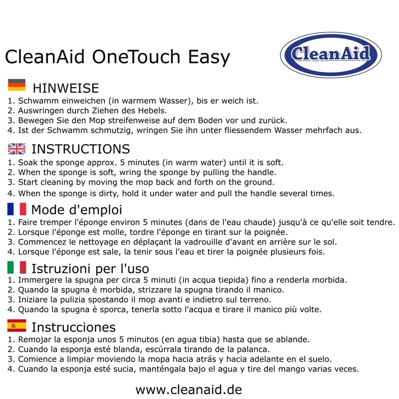 CleanAid OneTouch Easy Replacement Sponge - Mop, Floor Mop, Wring