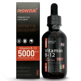 Flowzuk Vitamin B12 Liquid Drops 5000mcg – High Strength Methylcobalamin – Fast Absorbing Vegan B12 Supplement – 60ml Dropper Bottle – Gluten Free, Energy & Wellness Support
