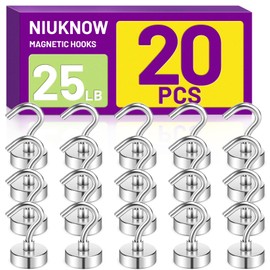 Niuknow 20Pack Heavy Duty Magnetic Hooks, 25 lbs Strong Neodymium Magnet Hooks for Hanging Mugs, Magnet with Hook for Cruise, Grill, Fridge (Silver)