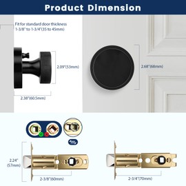 Orger Matte Black Privacy Door Knobs Interior, Zinc Alloy Keyless Black Door Knobs with Lock for Bedroom and Bathroom, Knurled Heavy Duty Round Base Modern Doorknobs, 3 Pack